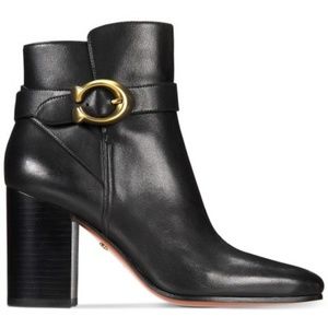 Coach Black Delaney Signature Stacked Heel Bootie